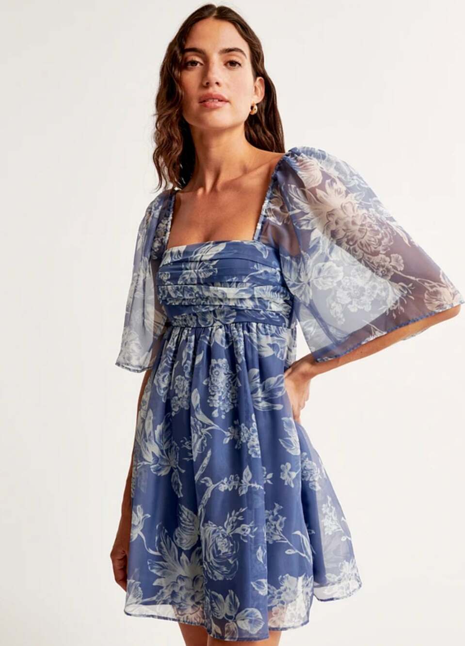 Abercrombie & Fitch Floral Chiffon Smocked Flutter Sleeve Babydoll Mini Dress XL
